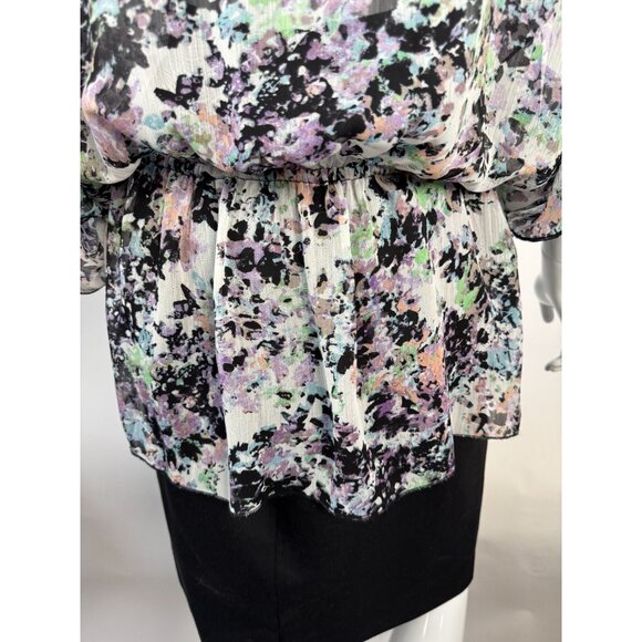 Badgley Mischka Floral Beaded V-Neck Blouson Top Gathered size L 100% Polyester - Picture 13 of 16